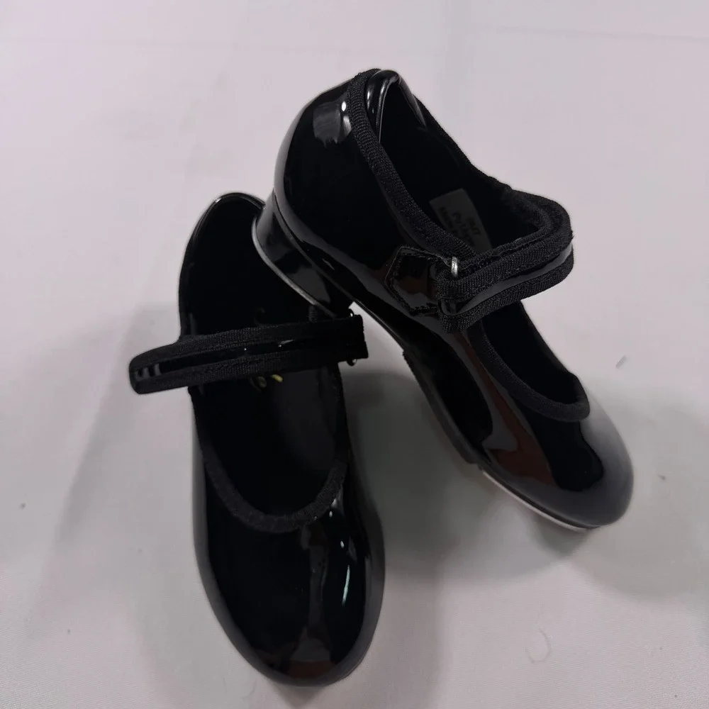 Girls Black Patent Tap Shoes Mary Jane Dance Performance Size 9MT Hook and Loop